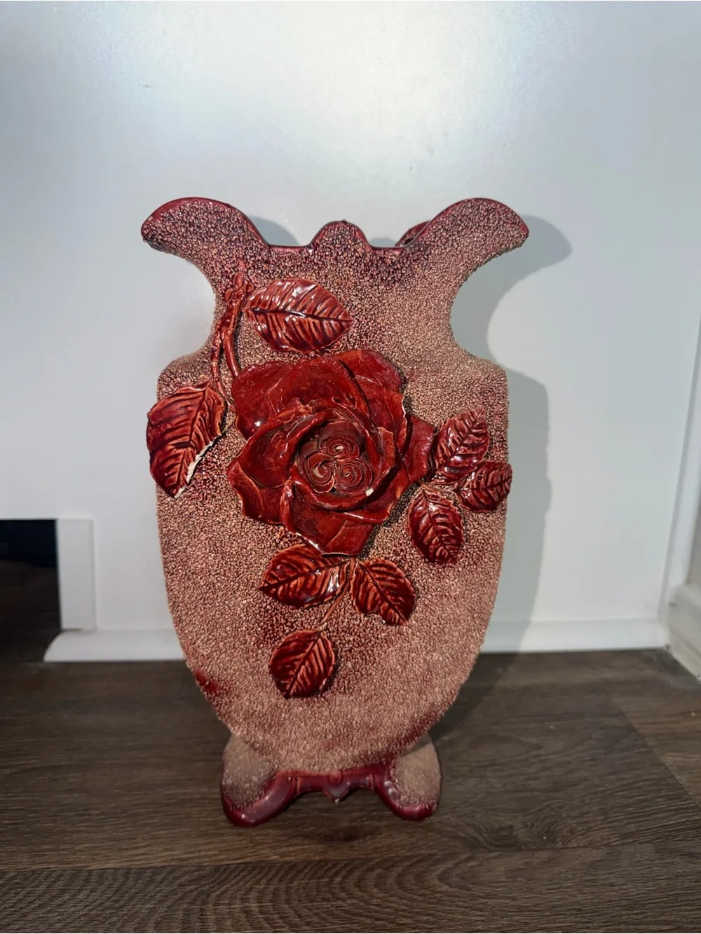 Vintage sand Majolica barbotine vase Rose